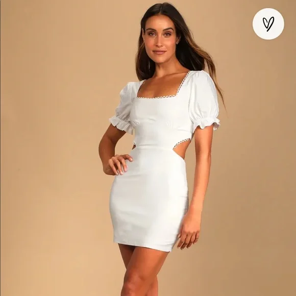 Lulus | Dresses | White Cut Out Mini Dress Puff Sleeves | Poshmark